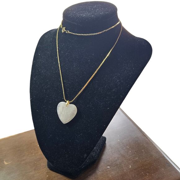 Vtg Rose Quartz Heart Shaped Pendant Necklace Natural Semi-precious Gemstone 23" - Picture 3 of 7